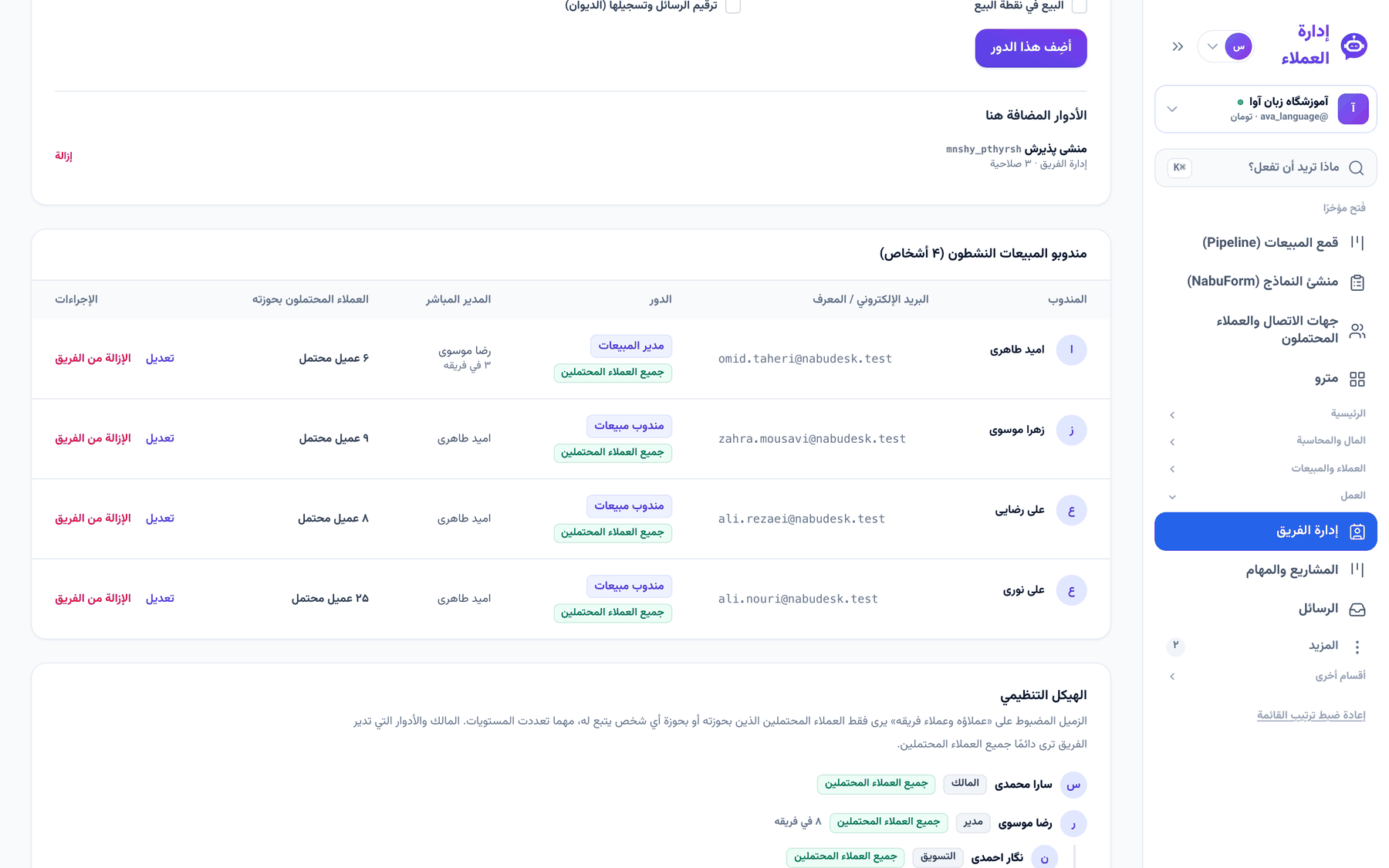 أعداد العملاء في شاشة مندوبي المبيعات؛ كل عدد يفتح صفحة صاحبه