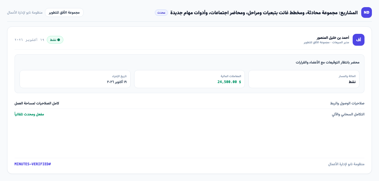 محضر بانتظار التوقيعات مع الأعضاء والقرارات