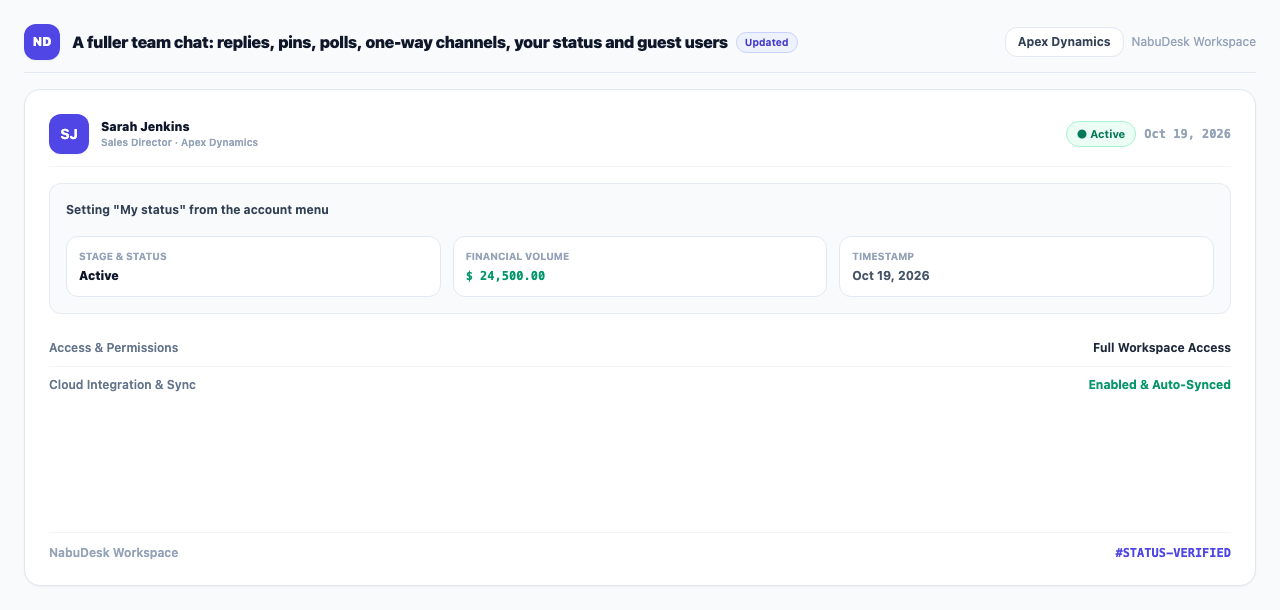 Setting "My status" from the account menu