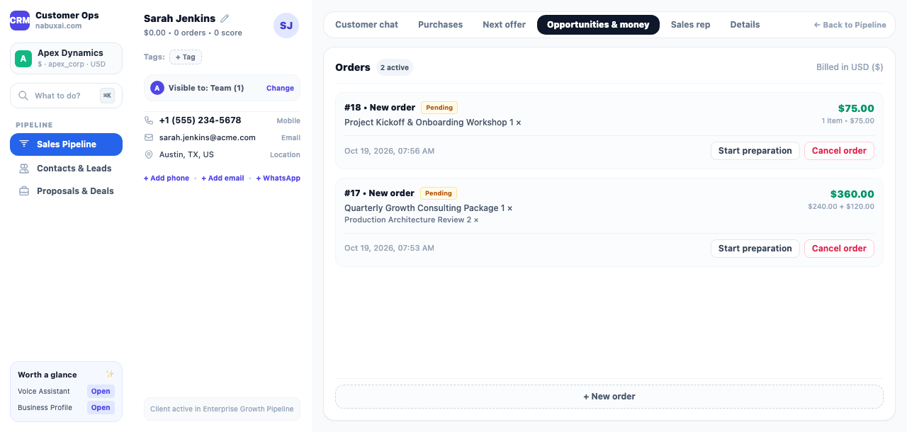 Orders on a populated sample customer file